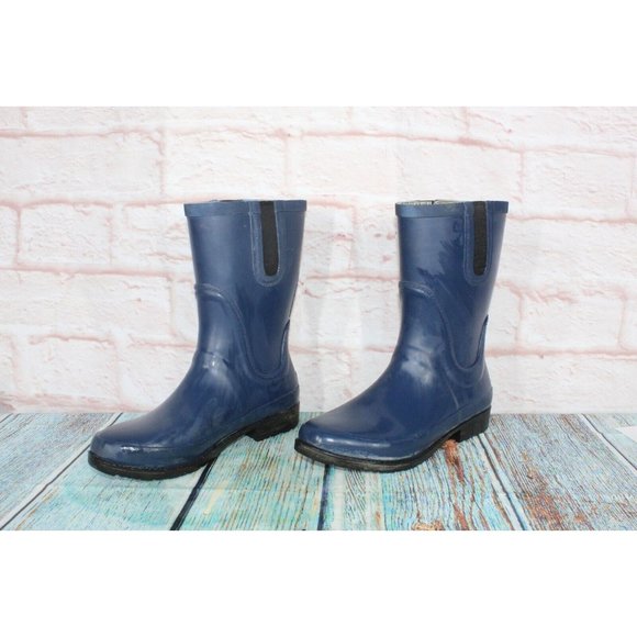 LL Bean Wellie Blue Rubber Nylon Shank Mid Calf Rain Boots Size 10 M - Picture 2 of 8